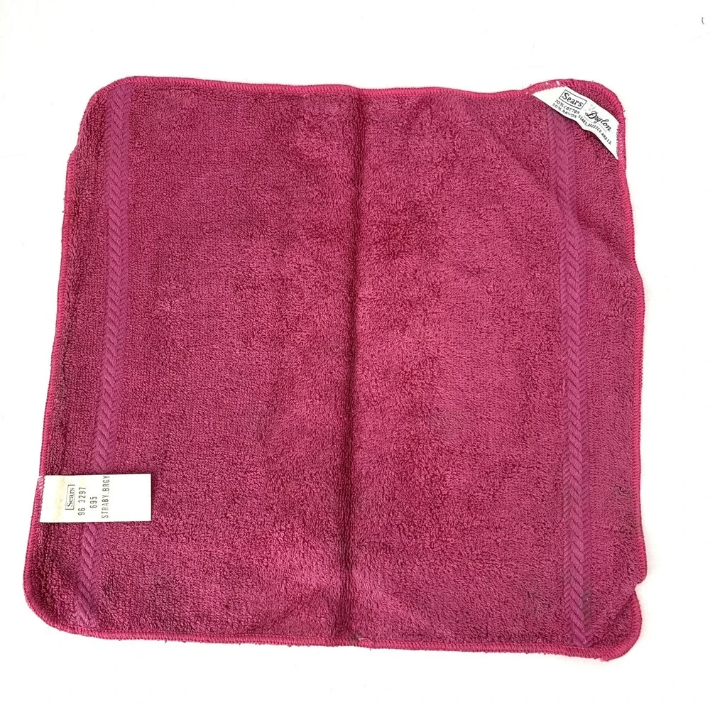 Vintage Sears Drylon Bath Towels & 4 Washcloth Set Raspberry Pink MCM Vibrant
